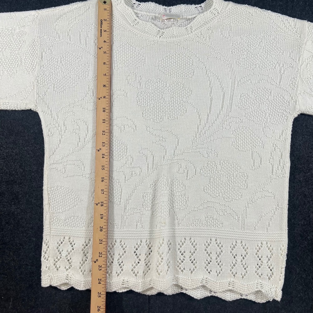 Ellen D Sweater Womens XL White Pointelle Knit Crochet Trim Vintage 90s Romantic - Picture 6 of 7